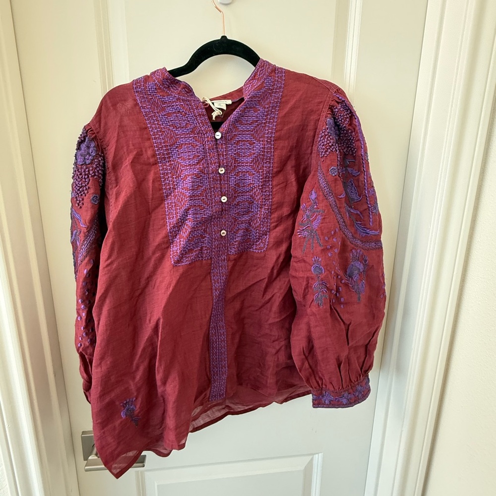 Sundance Red Blouse with Purple Embroidery